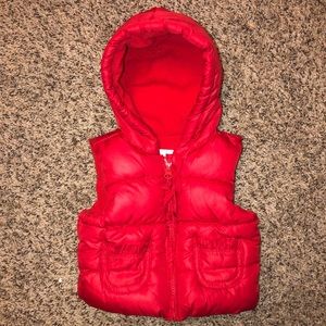 Red Puffy Hooded Vest